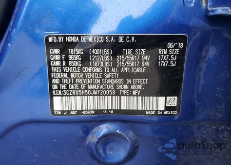 2018 Honda Hr-V Ex z USA, uszkodzony, nr VIN 3CZRU5H50JM720058